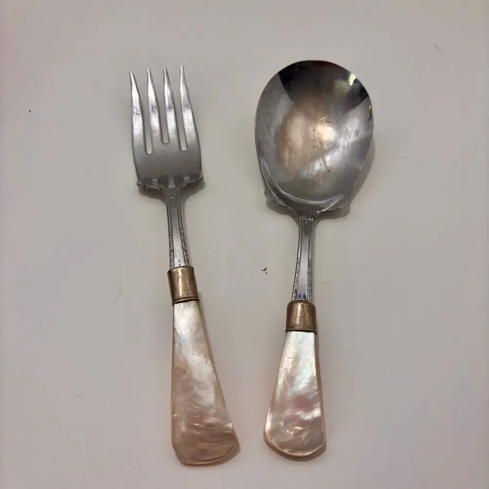 Antique Mother of Pearl Serving Set, Silver Plated EPNS B.S. Co. 2 pieces